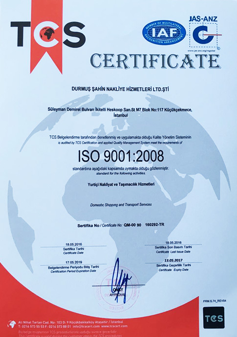 ISO 9001:2008   TCS - CERTIFICATE   18.05.2016